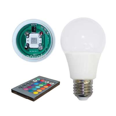 ce rohs approval 7W cob led rgb lighting bulb color changing with ir controller e27 220v for stages, ktv, hotels